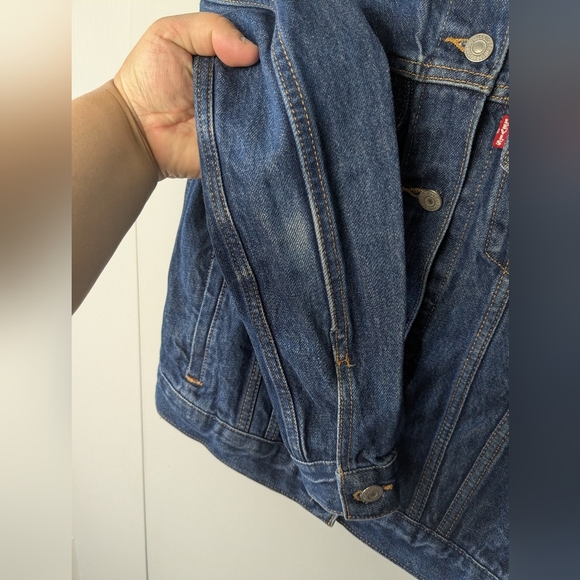 LEVI'S Women Jeans Jacket Size S Navy Blue With Pockets Button Down 100% Cotton - Picture 5 of 13